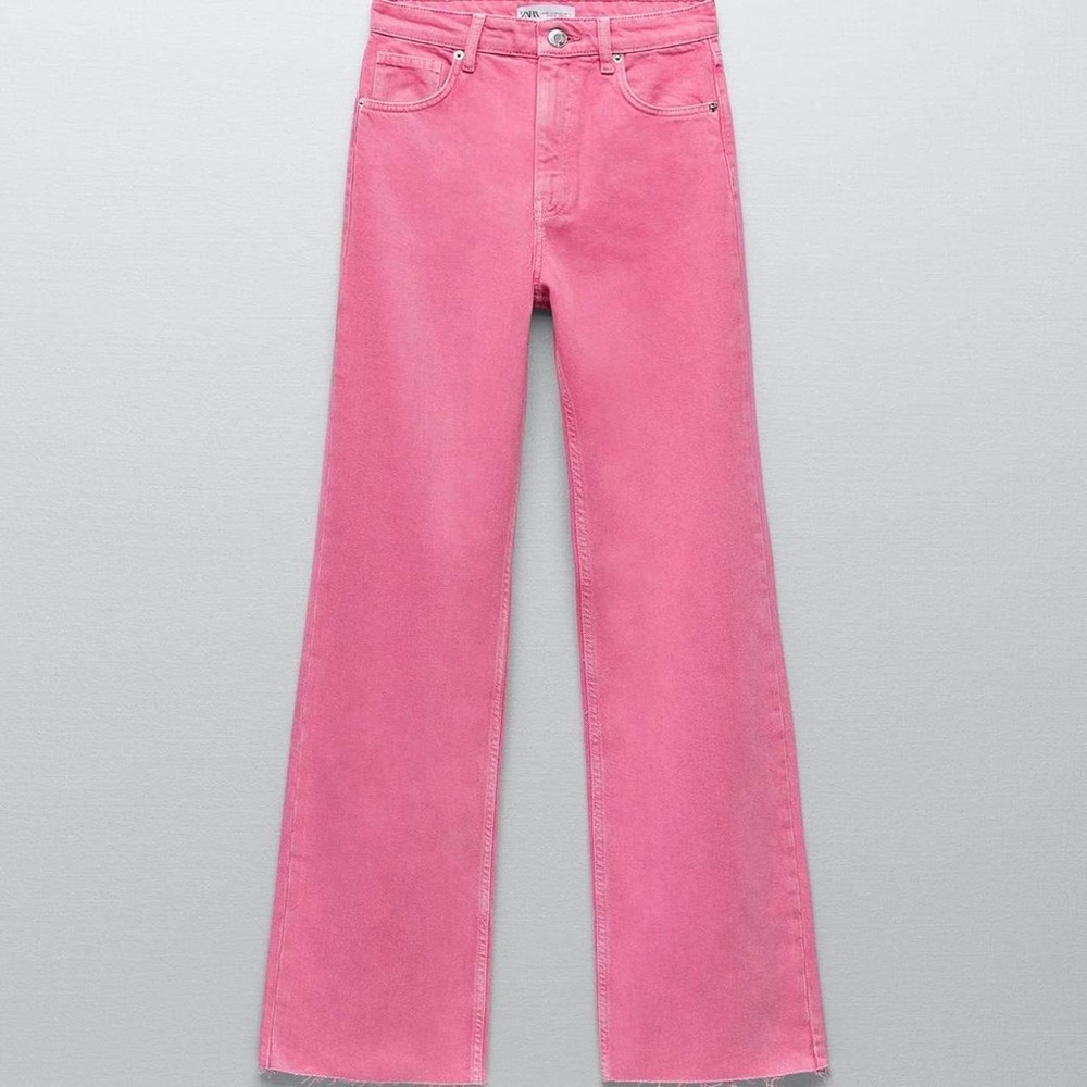 Pink Zara Wide Leg High Rise Full Length Jeans